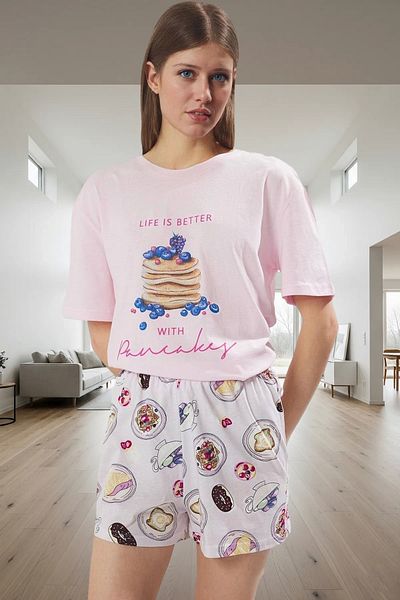 PayBuy Women's Short Sleeve Crew Neck Cotton Pajama Set Stylish Appearance Perfect Fit Modern Style