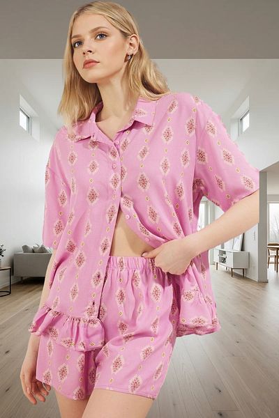 PayBuy Women's Pajama Set with Shorts Ethnic Pattern Viscose Summer Comfortable Stylish Appearance Carefully Selected Special Design