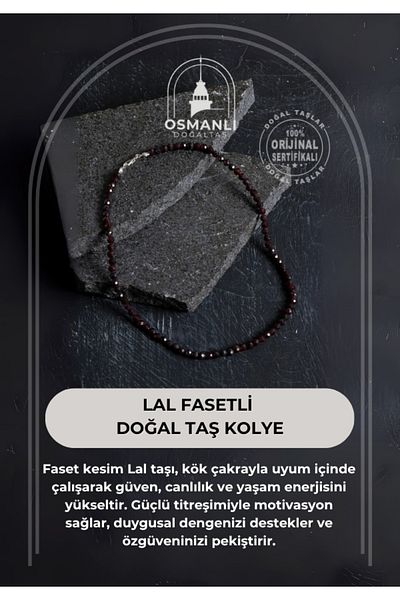 OSMANLI DOĞAL TAŞ Certified Garnet Faceted Natural Stone Necklace