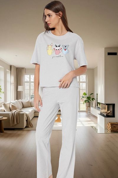 PayBuy Women's Cotton Comfortable Printed Pajama Set Short Sleeve T-Shirt Pants Use and Stylish