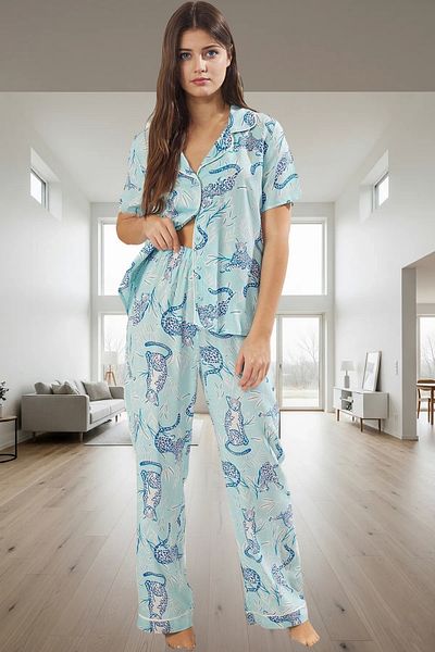 PayBuy Women's Animal Pattern Viscose Pajamas Set Comfortable Home Wear Set Modern Style Trend Design