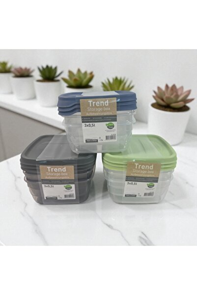 Online Home Market Square Trend Storage Container Set 3 X 500 ml Set