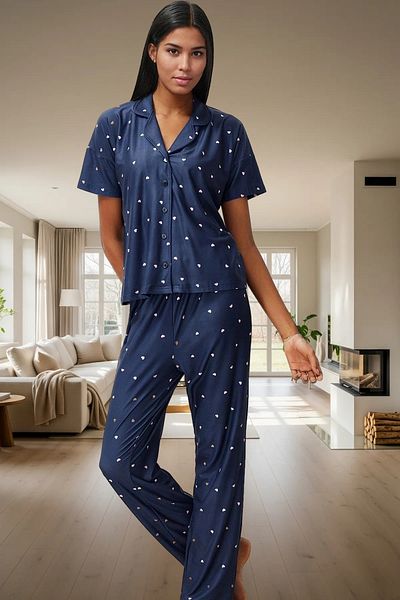 PayBuy Women's Heart Knitted Pajama Set Comfortable Stylish Short Sleeve Regular Fit Premium Quality Distinguished Material