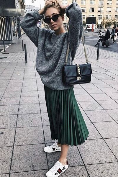 Baby xclub Combinație de fuste plisate verzi pentru femei – stil casual și elegant |   Moda de toamnă/iarnă