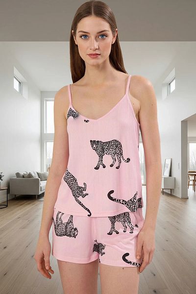 PayBuy Women's Animal Patterned Thin Strap Pajama Set Comfortable Knitted Fabric Special Design