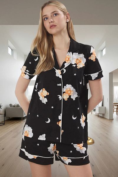PayBuy Women's Teddy Bear Patterned Cotton Comfortable Pajama Set for Summer Seasons, Superior Material, Stylish Appearance