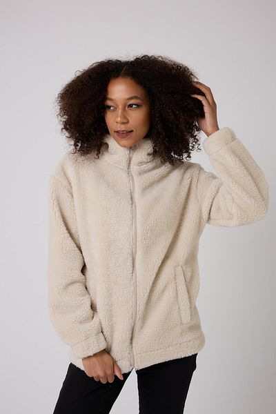 Firststops Sports Women's Ecru Plush Windproof Welsoft Double Door Coat