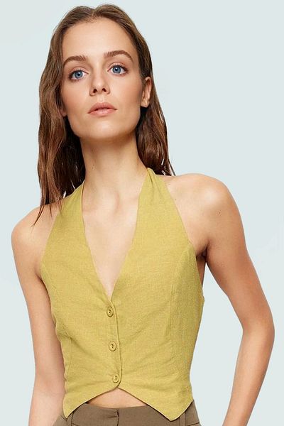 PayBuy Summer Linen Blended Halter Neck Crop Blouse Zarifane Design Comfortable and Stylish Premium Quality