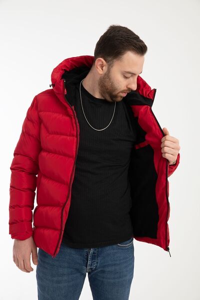 Montstop Men's Red Waterproof Wind Resistant Puffer Jacket - Hooded and Furry