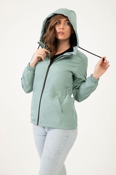 Firststops Sports Women's Mint Green Waterproof and Wind-Resistant Lined Hooded Raincoat - Windbreaker