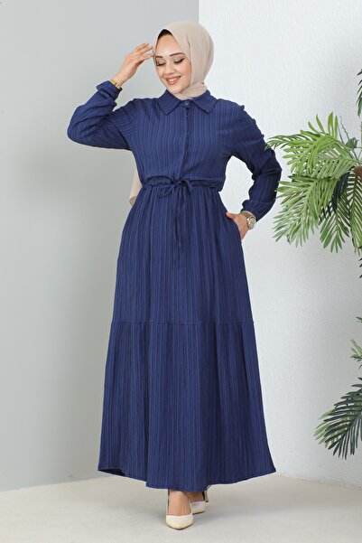 MSK Fashion Lara Yarım Düğmeli Gömlek Yaka Elbise