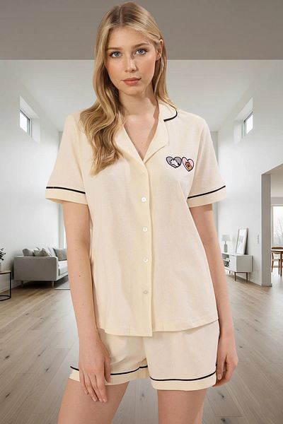 PayBuy Women's Embroidered Short Sleeve Knitted Pajamas Set Comfortable Summer Sleep Set Durable Material Premium Quality