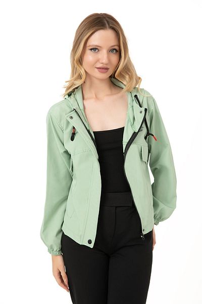 Montstop Water Green Waterproof and Wind Resistant Hooded Women's Raincoat - Seasonal with Pockets