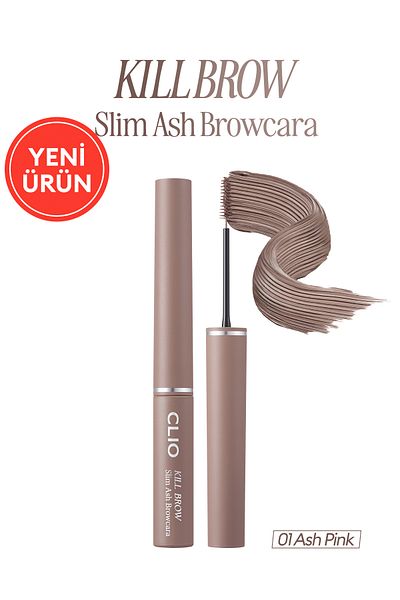 CLIO Ultra Fine Brush, Dense Pigmented Eyebrow Mascara Kill Brow Slim Ash Browcara (01 Ash Pink)