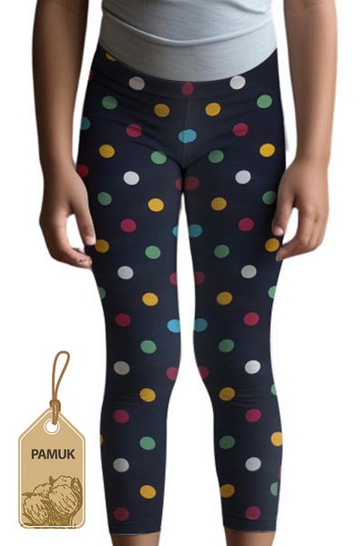 MK Mukko Kids Leggings lungi din bumbac casual din lycra de vară sezonieră cu model cu puncte negre pentru fete