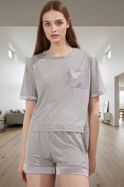 PayBuy Women's Melange Pocketed Pajama Set Comfortable Knitted Fabric Distinguished Material Quality Craftsmanship