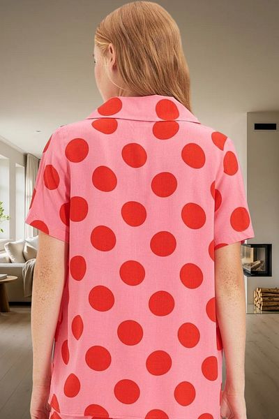 PayBuy Women's Polka Dot Viscose Pajama Set Short Leg with Shorts Buttoned Comfortable Fit Long Lasting and Stylish