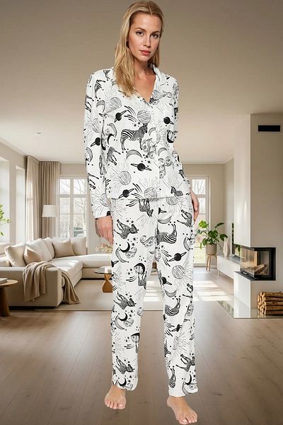PayBuy Women's Casual Cotton Long Sleeve Zebra Pattern Pajamas Set Elegant Design Comfortable Cut Use