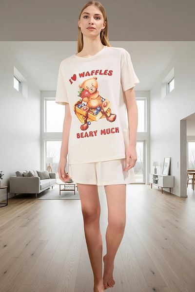PayBuy Women's Teddy Bear Pattern Cotton Short Sleeve Pajamas Set Comfortable Home Wear Professional Appearance