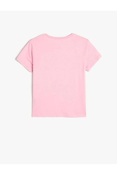 Koton Tricou pentru fete, cu slogan imprimat, cu mânecă scurtă, cu decolteu, bumbac 4skg10570ak roz