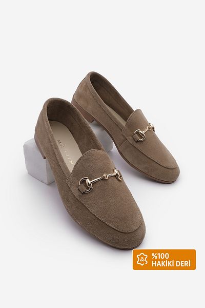 Marjin Mokasyny damskie z prawdziwej skóry - Tanle Tan Suede Casual Shoes