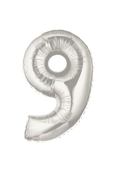 Pandoli 90 Cm Silver Color Number Foil Balloon Number 9 with Batch