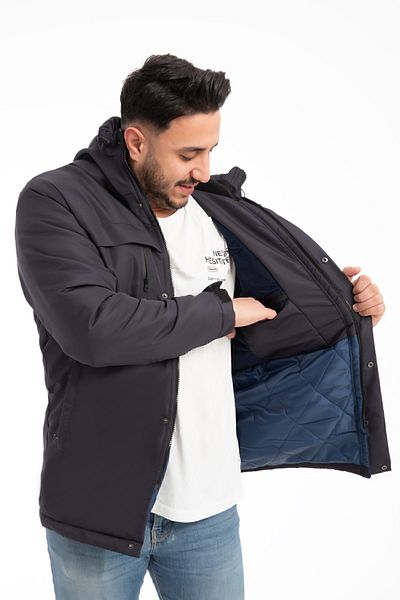 Royalside Men's Navy Blue Fleece Inside Furry Water and Windproof Hooded Winter Coat & Coat & Parka
