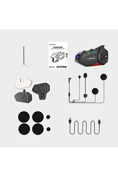 DuoLink X97 Plus İnterkom Motosiklet Kameralı 6 Kişi Grup Bluetooth Kask Intercom Video Kayıt Kulaklık