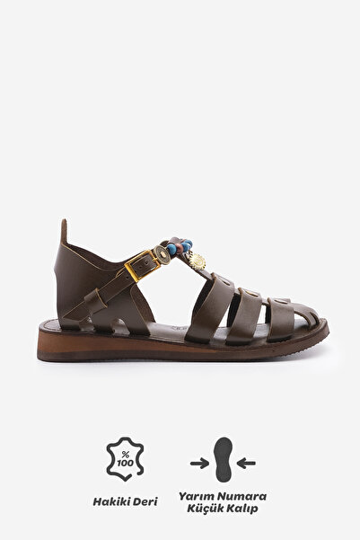 Marjin Dámské sandály z pravé kůže podešev Denní sandály Kevas Brown