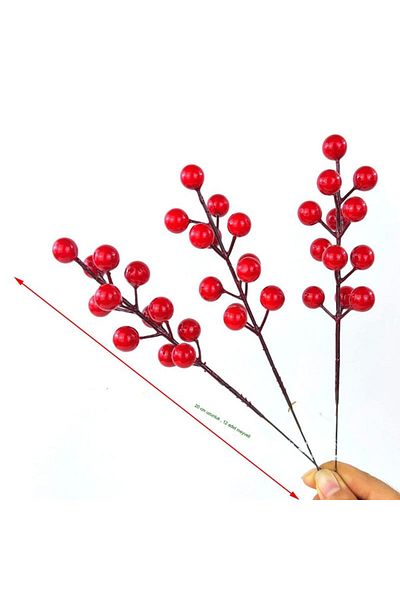 partidolu 5 τεμάχια Holly Berry Cherry Branch Kokina Red 12 Χριστουγεννιάτικο στολίδι με ξύλινα δέντρα