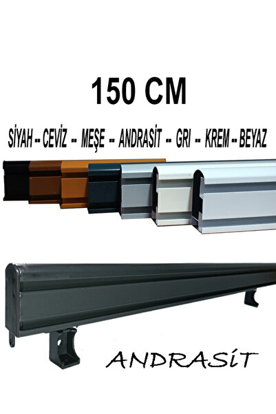PERDE Mix 150 Cm Antrasit Dekoratif Perde Ray Kornişi Alüminyum 2 Kanallı