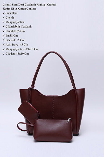 SHAKA Claret Red Shk108 női kézi és válltáska műbőr pénztárcával és sminktáskával