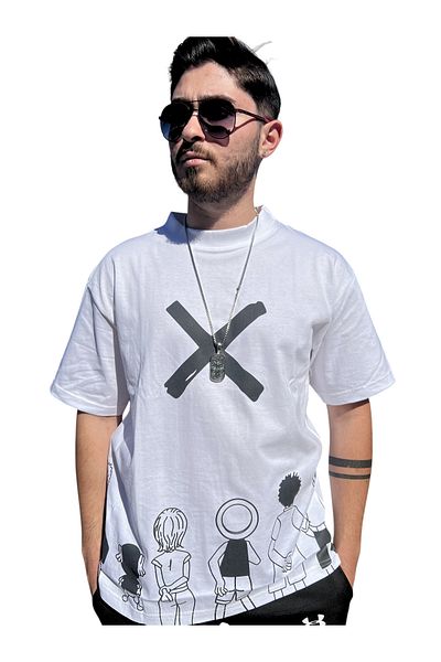 OEM Tricou supradimensionat, alb, 100% bumbac, imprimeu modern, modă urbană, mărime XL