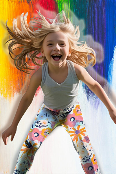 MK Mukko Kids Girls' Leggings - Cute Floral Patterned Lycra Seasonal Summer Cotton Anti-Sweat Long Leggings