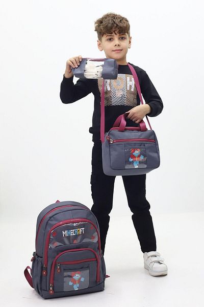 Probag Set de 3 genți de școală tematice Maycraft - Rucsac pentru băieți de școală primară, cutie de prânz, suport pentru stilou