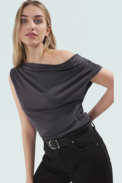 PayBuy Modal Knitted Blouse Asymmetric Collar Fitted Fit Comfortable Casual Style Durable Material