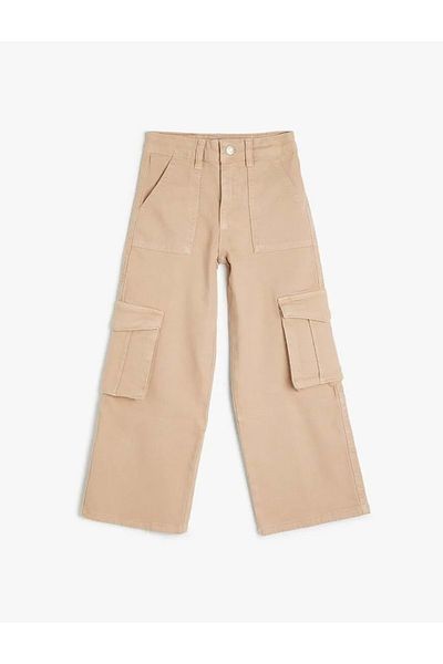 Koton Baumwoll-Jeanshose mit Cargo-Taschen und Knopfdetail