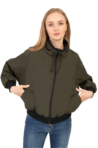 Royalside Khaki Women's Oversize Crop Top - Water and Windproof, Stand Collar Seasonal Raincoat Windbreaker