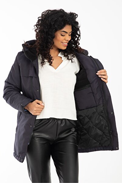 Royalside Спортивний жіночий темно-синій з підкладкою з флісу, водо- та вітронепроникний з капюшоном зимовий спортивний куртка, пальто та парка