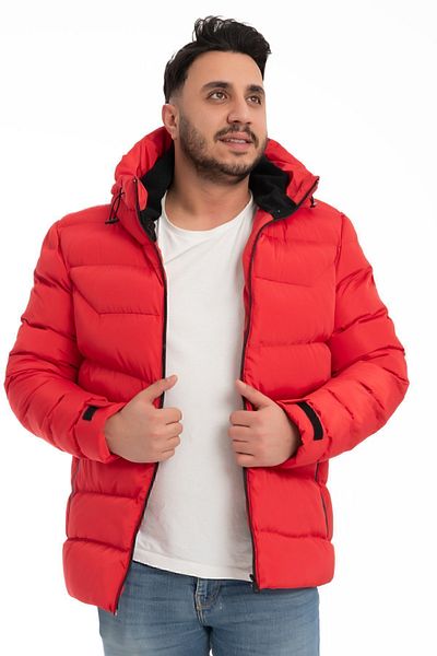 Royalside Men's Red Hooded Fleece Fur Waterproof Windproof Puffer Jacket Coat Parka