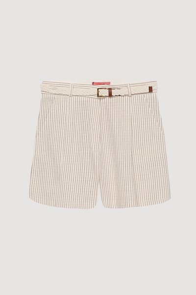 Quzu Beige Color Striped Shorts
