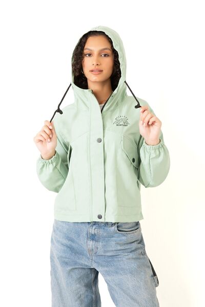 Royalside Sports Women's Aqua Green Waterproof and Wind Resistant Hooded Snap Fastener Seasonal Raincoat