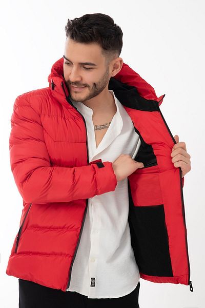 Riverstorm Men's Red Hooded Fleece Fur Waterproof Windproof Puffer Jacket Coat Parka