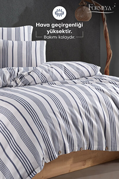 Formeya Смугастий двоспальний комплект постільної білизни з ґудзиками (включно з простирадлом на гумці) Сучасний бавовняний комфорт