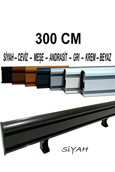 PERDE Mix 300 Cm Siyah Dekoratif Perde Ray Kornişi Alüminyum 2 Kanallı