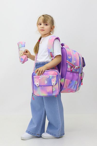 Probag Set de 3 genți de școală tematice pentru fete - Rucsac inimă, cutie termică pentru prânz, suport pentru stilou