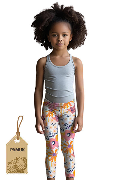 MK Mukko Kids Girls' Leggings - Cute Floral Patterned Lycra Seasonal Summer Cotton Anti-Sweat Long Leggings