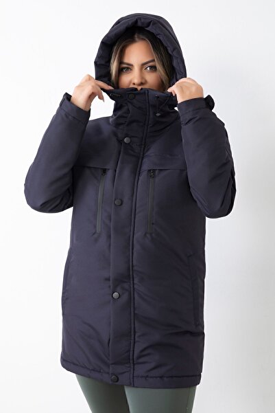 Royalside Dámský zimní kabát, kabát a parka s kapucí a kapucí v námořnické modré barvě uvnitř