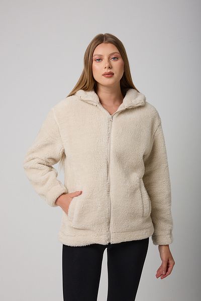 Riverstorm Women's Ecru Plush Windproof Welsoft Double Pocket Hooded Winter Coat