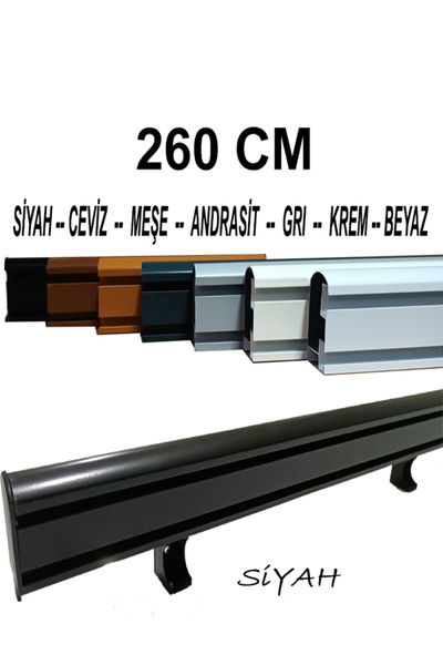 PERDE Mix 260 Cm Siyah Dekoratif Perde Ray Kornişi Alüminyum 2 Kanallı